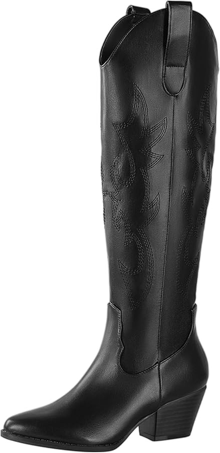 Ankis Cowboy Boots for Women Wide Calf Cowgirl Boots Comfortable Knee High Chunky Heel Embroidere... | Amazon (US)