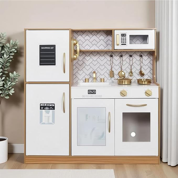 Wooden Play Kitchen Toy Set with Light, Kids Children Pretend Toy Kitchen Playset, Sink Play Toy ... | Amazon (US)