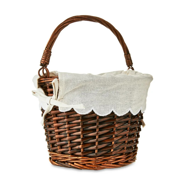 Easter Medium Round Brown Willow Basket with Scallop Liner, by Way To Celebrate | Walmart (US)