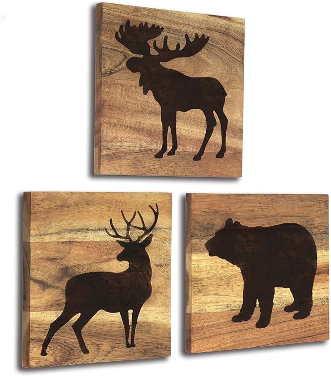 Home Rustique Real Wood Cabin Decor with Bear, Deer and Moose - Woodland Rustic Wall Decoration f... | Amazon (US)