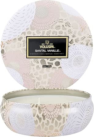 Voluspa Santal Vanille Candle | 3 Wick Tin | 12 Oz. | 40 Hour Burn Time | Vegan | All Natural Wic... | Amazon (US)