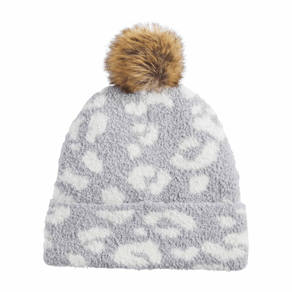 Mud Pie Women's Leopard Chenille Beanie Hat in Gray | 100% Polyester | Mud Pie