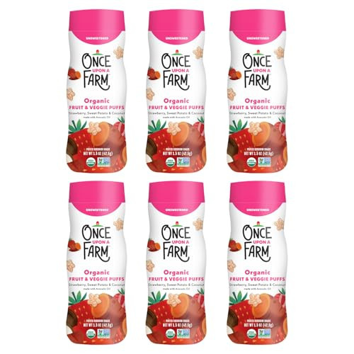 Once Upon A Farm Strawberry, Coconut & Sweet Potato Puffed Sorghum Snack, Fruit & Veggie Puffs, Non GMO, 1.5 Ounces (Pack Of 6) | Amazon (US)