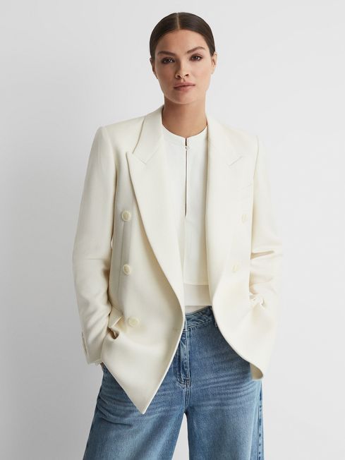 Reiss White Mabel Modern Fit Wool Double Breasted Blazer | Reiss US