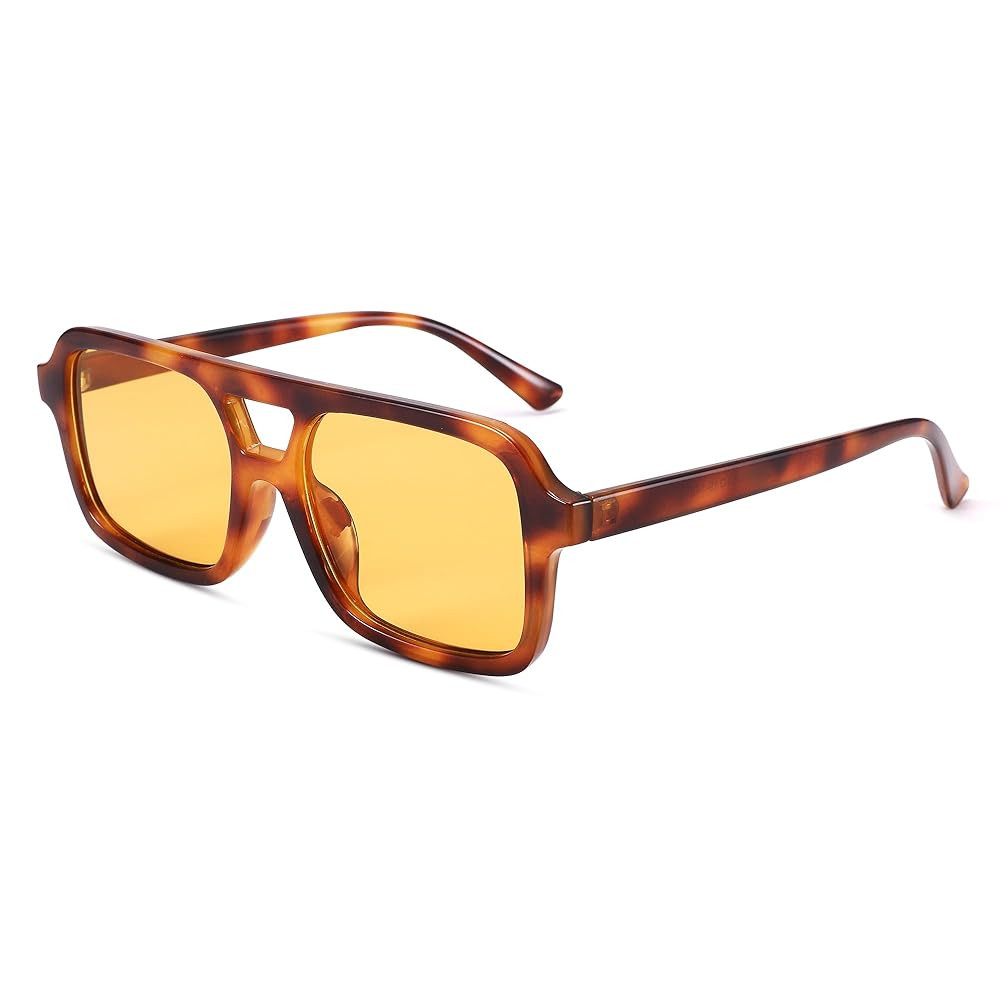 Retro Aviator Sunglasses for Women Men, Vintage 70s Square Orange Lens Sun Glasses | Amazon (US)