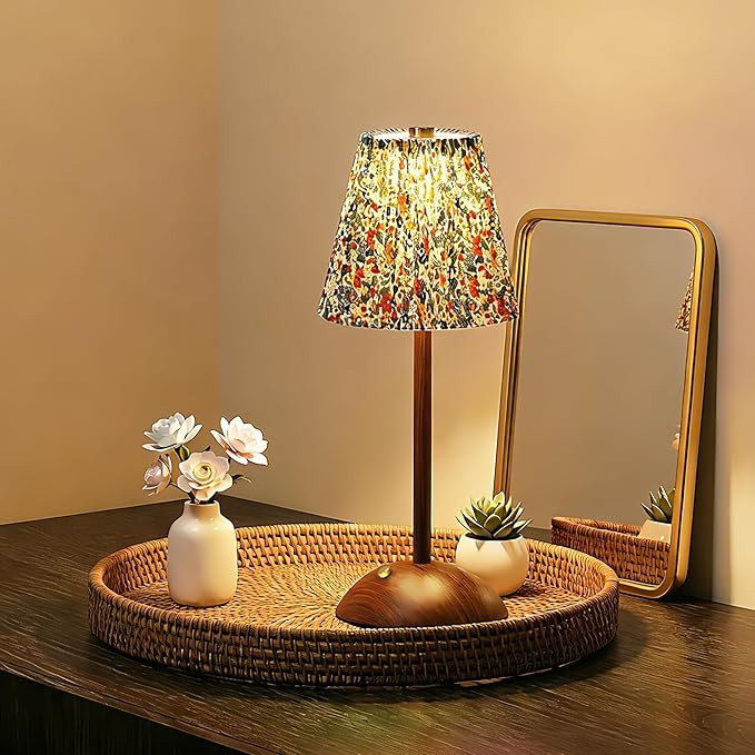 Small Vintage Cordless Table Lamp,3000mAh Rechargeable Battery Operated Desk Lamp,3 Color Steples... | Amazon (US)