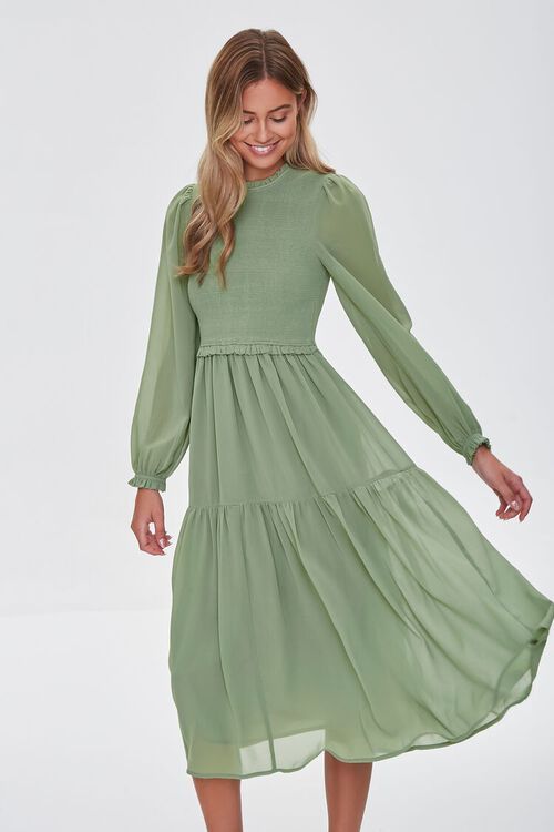 Smocked Peasant-Sleeve Dress | Forever 21 (US)
