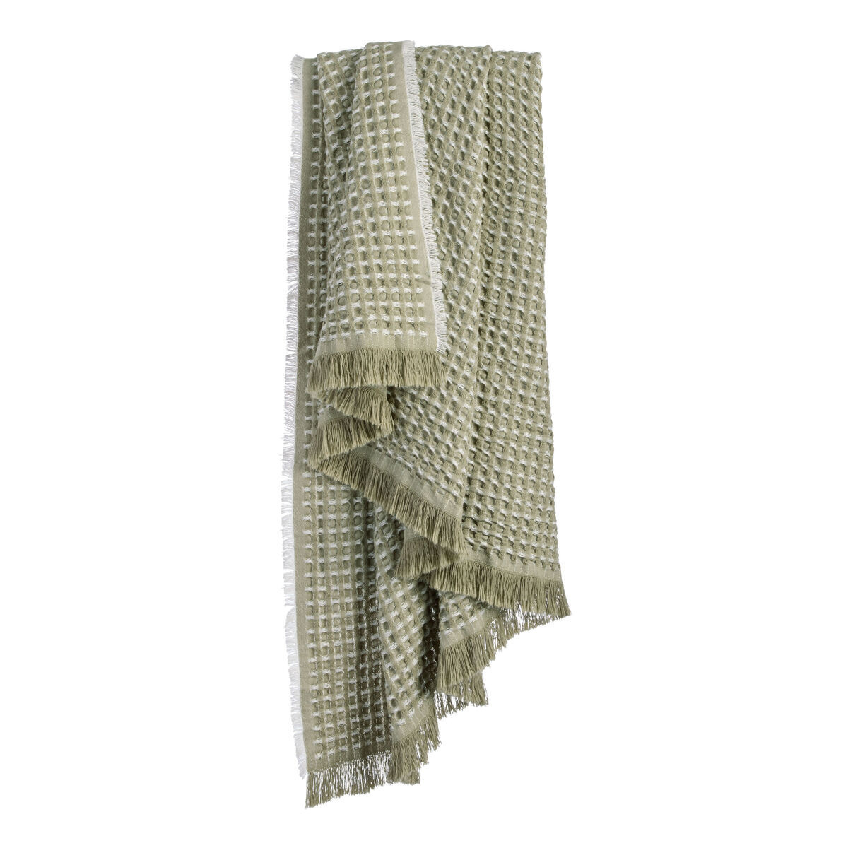 Oversized Sage Green and White Waffle Weave Throw Blanket by World Market | World Market