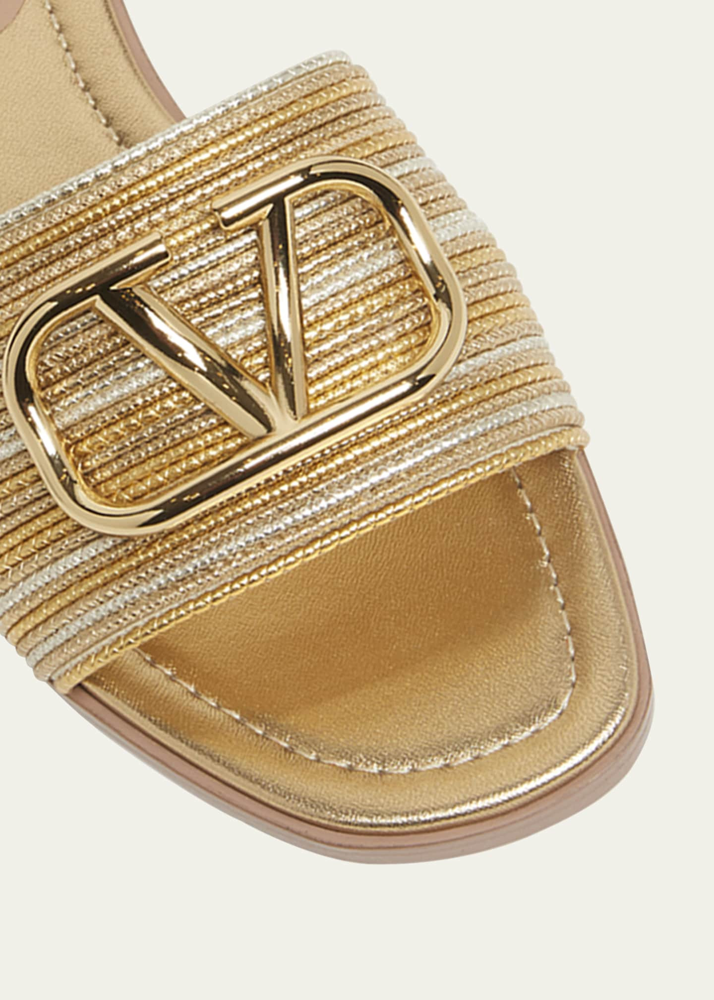 Valentino Garavani VLogo Metallic Flat Slide Sandals | Bergdorf Goodman