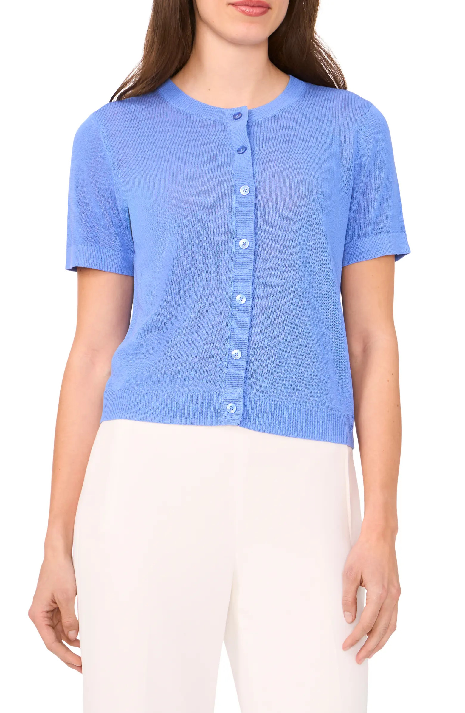 Halogen® Short Sleeve Button-Up Sweater | Nordstrom | Nordstrom