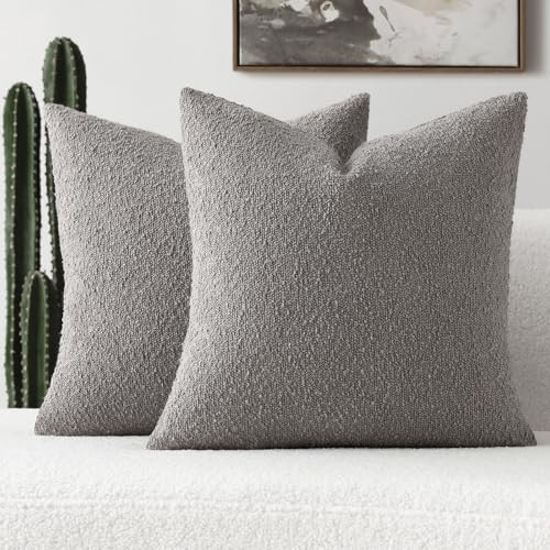 FUTEI Pack of 2 Light Grey Decorative Throw Pillow Covers 18x18 Inch Soft Cozy Solid Boucle Textured Cushion Case,Modern Home Decor for Couch Bed Living Room | Amazon (US)