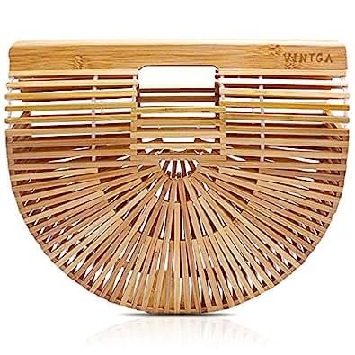 Vintga Bamboo Handbag Handmade Tote Bamboo Purse Straw Beach Bag for Women | Amazon (US)