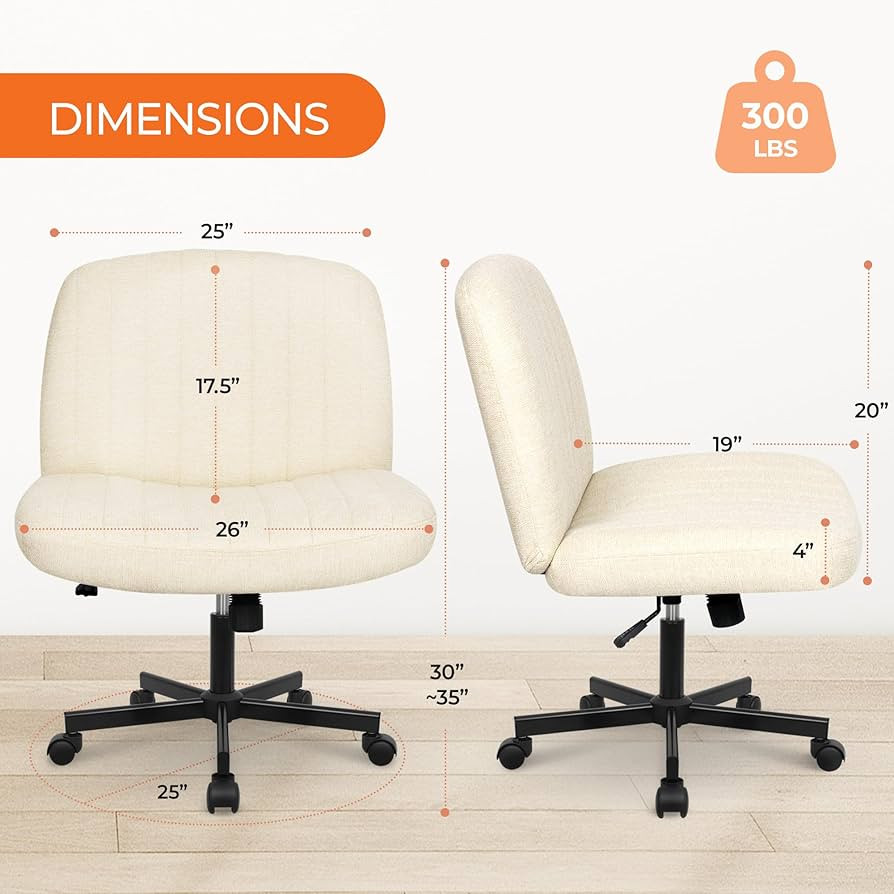 Orange Factory Criss Cross Chair with Wheels, Armless Cross Legged Office Desk Chair, Wide Comfy ... | Amazon (US)