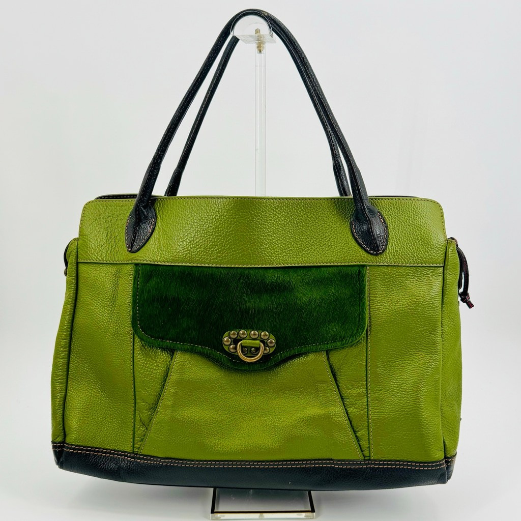 Sofia C Italian Leather & Pony Hair Large Tote Bag Green Brown Vintage | eBay US