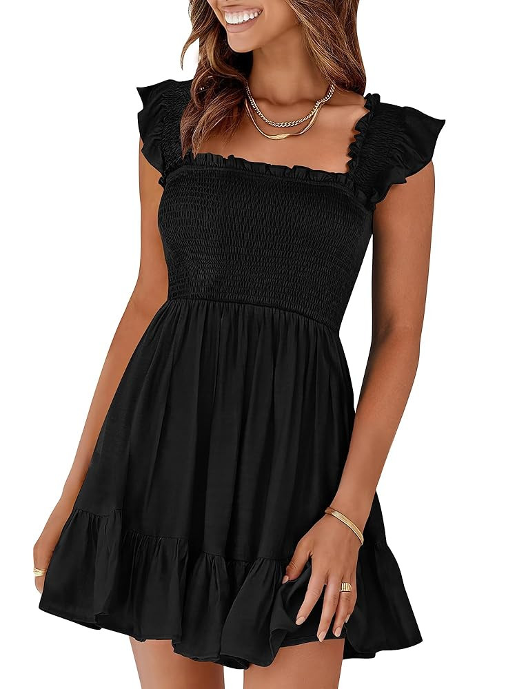 Prinbara Womens Summer Casual Square Neck Smocked Short Sundress 2025 Spring Beach Vacation Flowy... | Amazon (US)