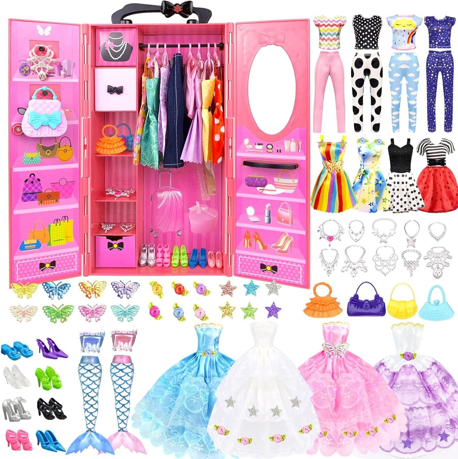84 Pack Doll Clothes and Accessories with Doll Closet for 11.5 Inch Doll Fashion Design Kit Girl ... | Amazon (US)