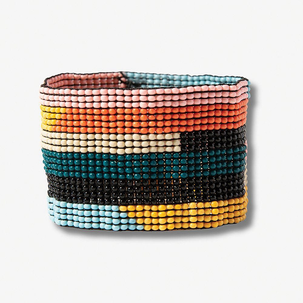 Penelope Horizontal Stripe Beaded Stretch Bracelet Rainbow | INK+ALLOY