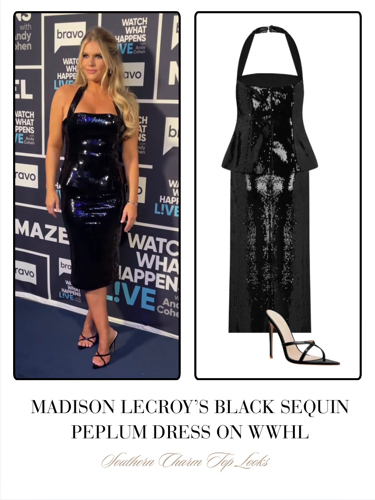 Madison LeCroy's Black Sequin Peplum Dress on #WWHL // Shoes by Femme LA  📸= @bravowwhl 

 