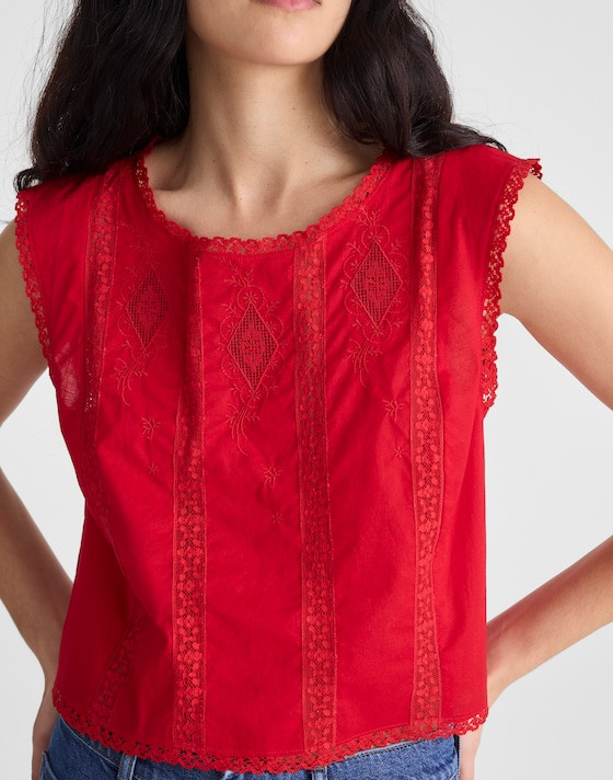 Embroidered Lace-Insert Top | Madewell