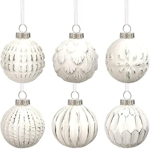 Amazon.com: 6 Pieces Farmhouse Ball Ornaments Distressed Metal Glass Ball Vintage Style Christmas... | Amazon (US)