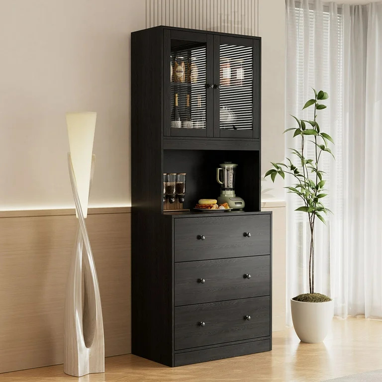 RichYa 4Pcs Tall Kitchen Hutch Pantry Cabinets,Modular Furniture Cabinets with Countertop,Display... | Walmart (US)