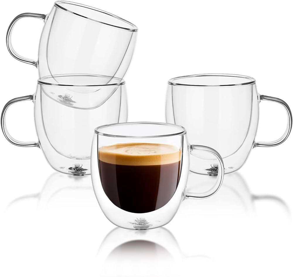 Sweese Glass Espresso Cups, Double Wall Insulated Coffee Mugs - 5 oz Coffee Cup Set of 4 Perfect ... | Amazon (US)