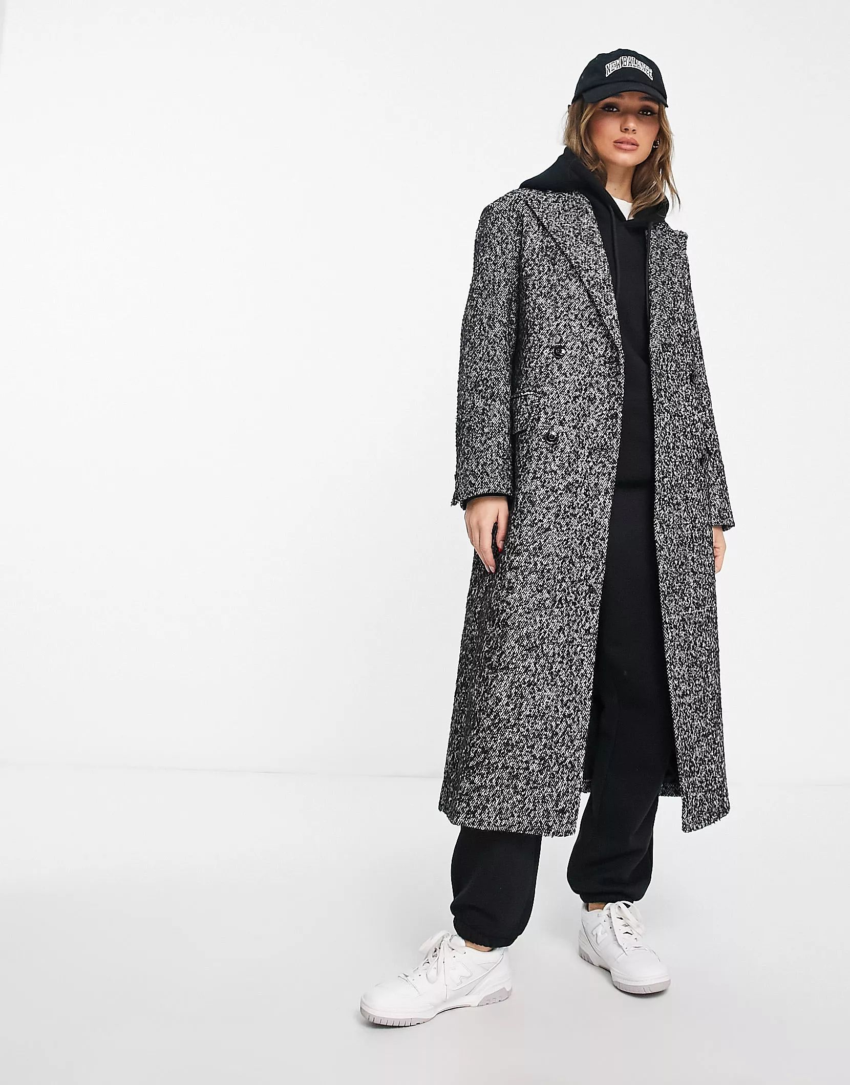 Mango tailored long coat in black and white speck | ASOS (Global)