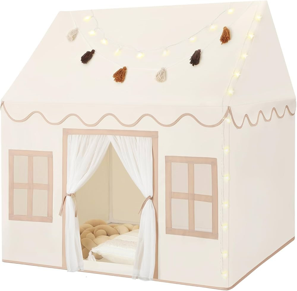 Kids Play Tent Indoor: with Mat, Tassel Garland, Star Lights - Toddler Girl Tent Indoor Playhouse... | Amazon (US)
