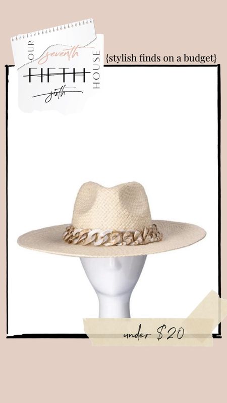 This straw hat comes in two other colors and is $16!  Love the acrylic chain detail!  One size fits all with elastic to tighten for a custom fit.  🫶🏽

#LTKSeasonal