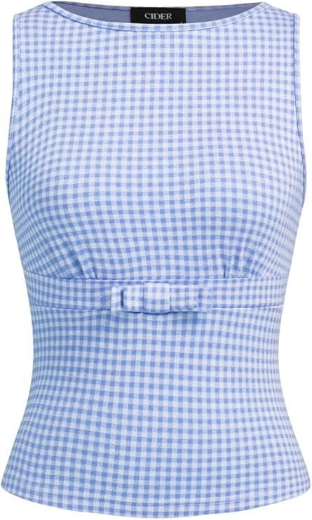 CIDER Gingham Tops for Women Plaid Going Out Tops Sleeveless Cute Tank Bow Summer Shirt | Amazon (US)