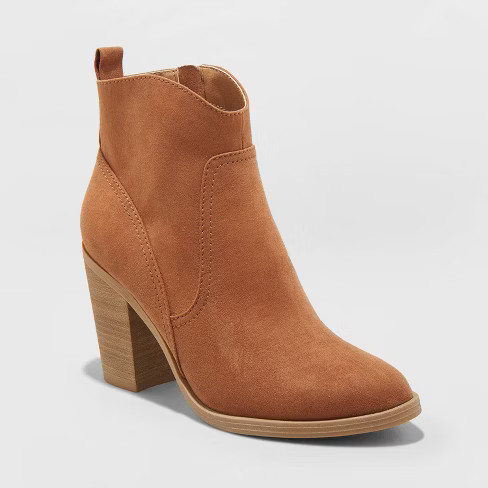 Women's Emmy Microsuede Western Bootie - Universal Thread™ Cognac | Target