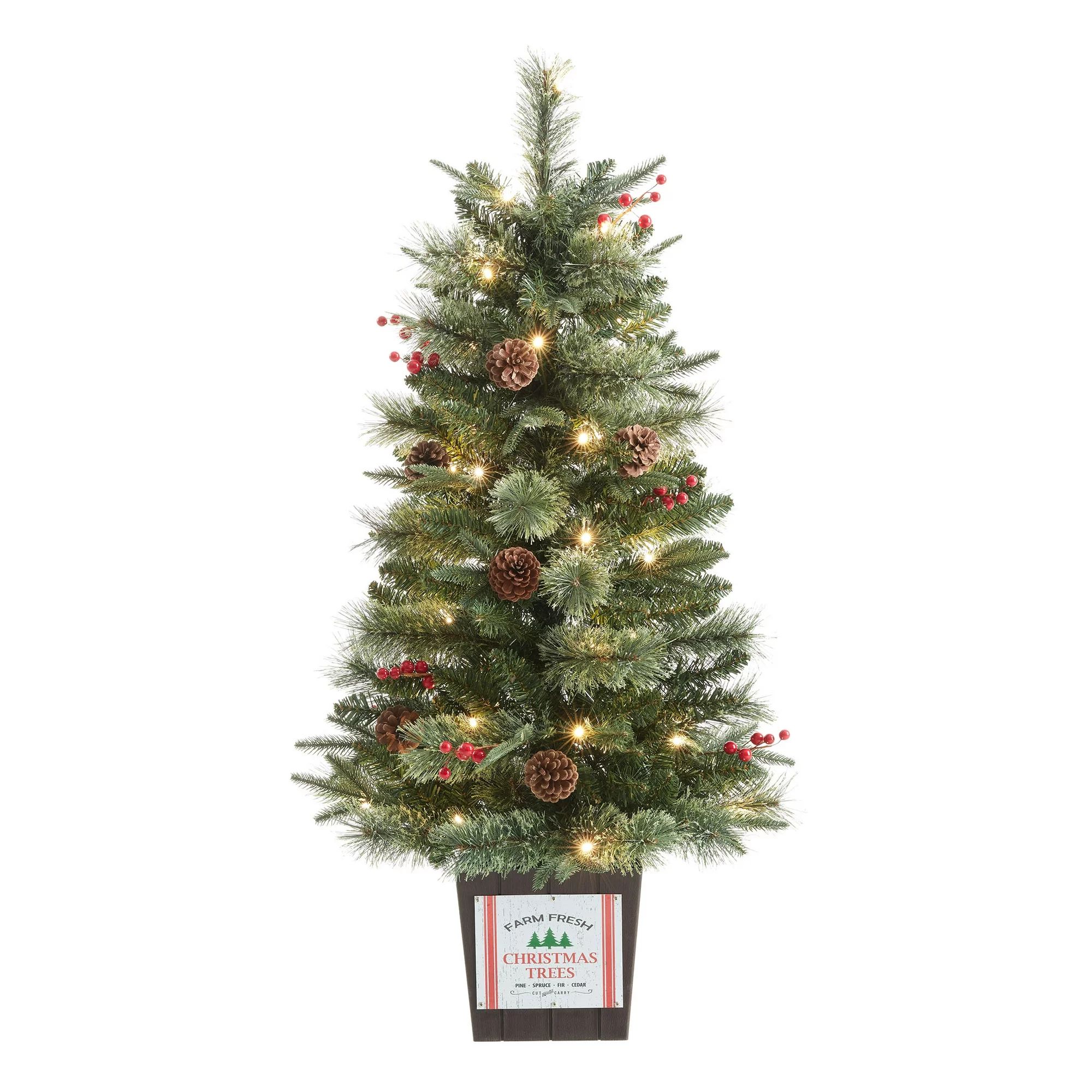 3.5 ft Pre-Lit Pre-Decorated Potted Cashmere Pine Artificial Christmas Tree, Green, by Holiday Ti... | Walmart (US)