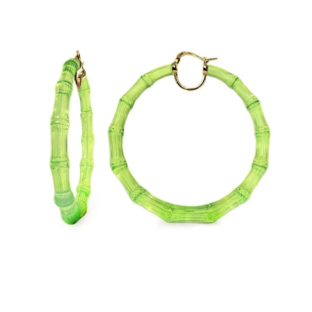Women's Xl Lucite Bamboo Hoop Earrings In Lime Green | Shop Simon