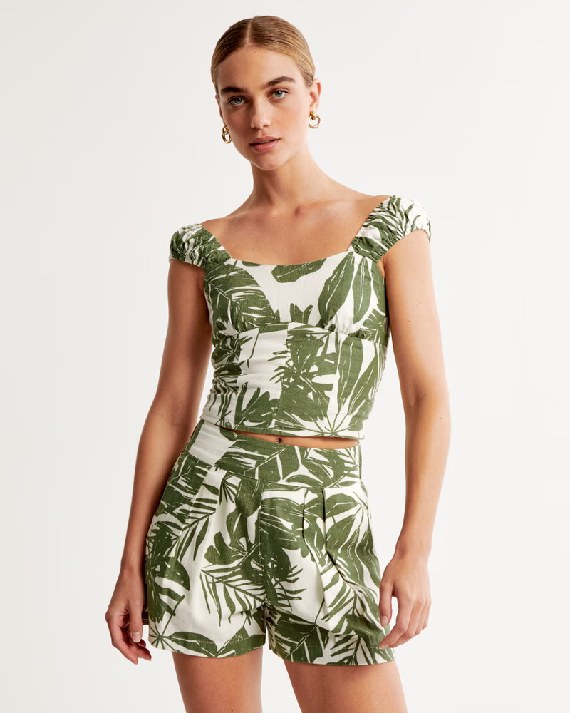 Linen-Blend Scrunchie Strap Corset Top | Abercrombie & Fitch (US)