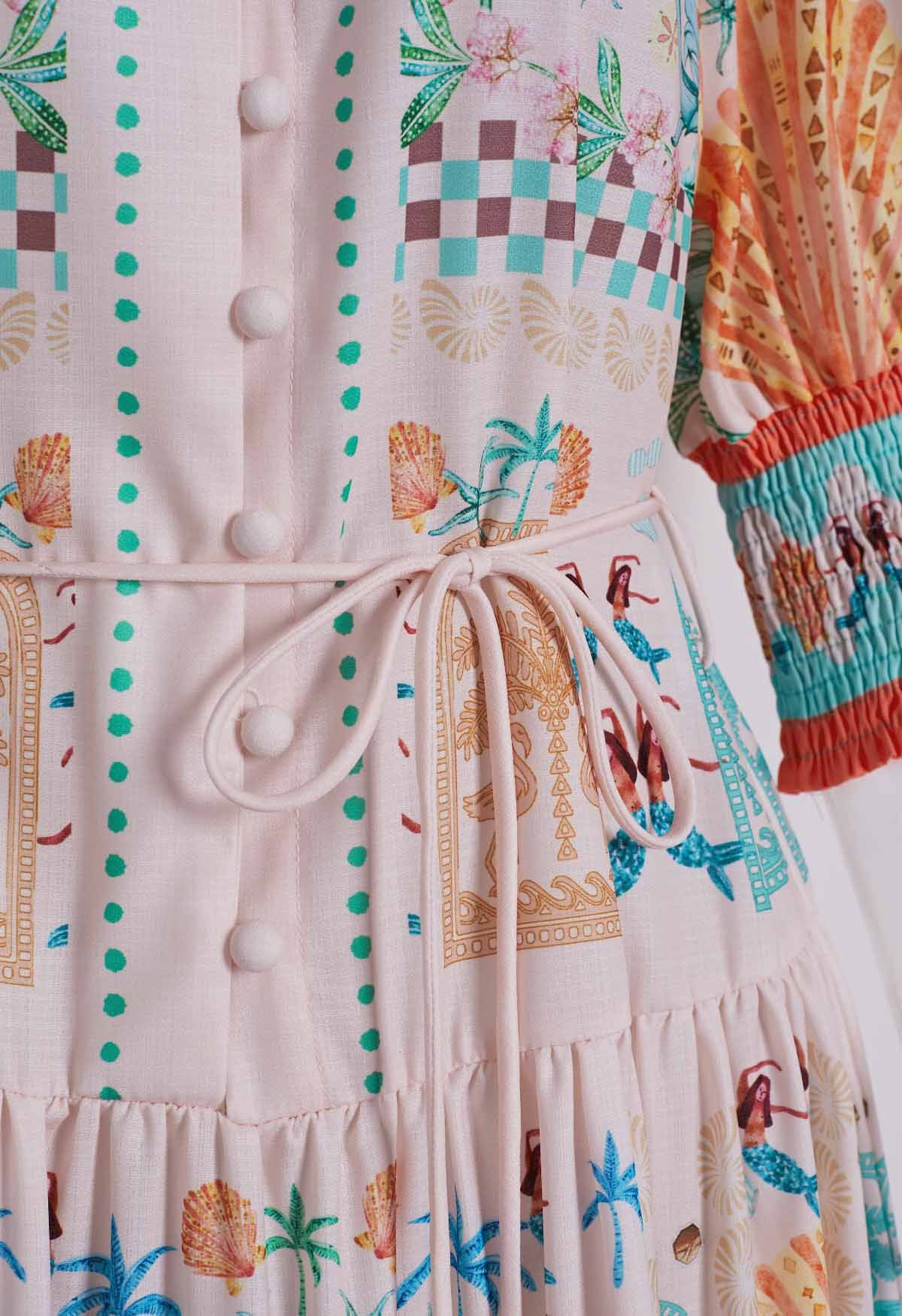 Boho Resort Button-Up Tie-Waist Mini Dress for Road Trips & Cruise Excursions | Chicwish