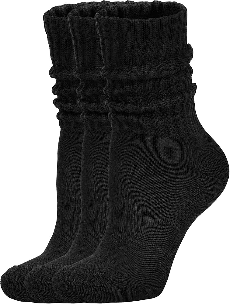 Women's Scrunch Crew Socks Retro 3-Pack Solid Cotton Boot Calf Chunky Ribbed Cozy Slouchy Socks S... | Amazon (US)