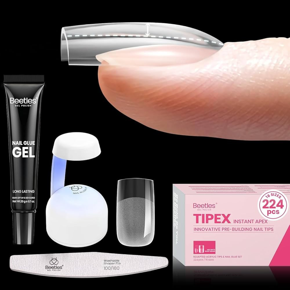 Beetles Tipex Instant Apex Nail Tips Kit Short Square , 224 Pcs Pre-Building Pre-Etched False Nai... | Amazon (US)