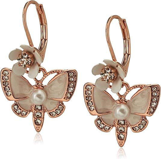 Betsey Johnson Rose Gold Butterfly Drop Earring | Amazon (US)