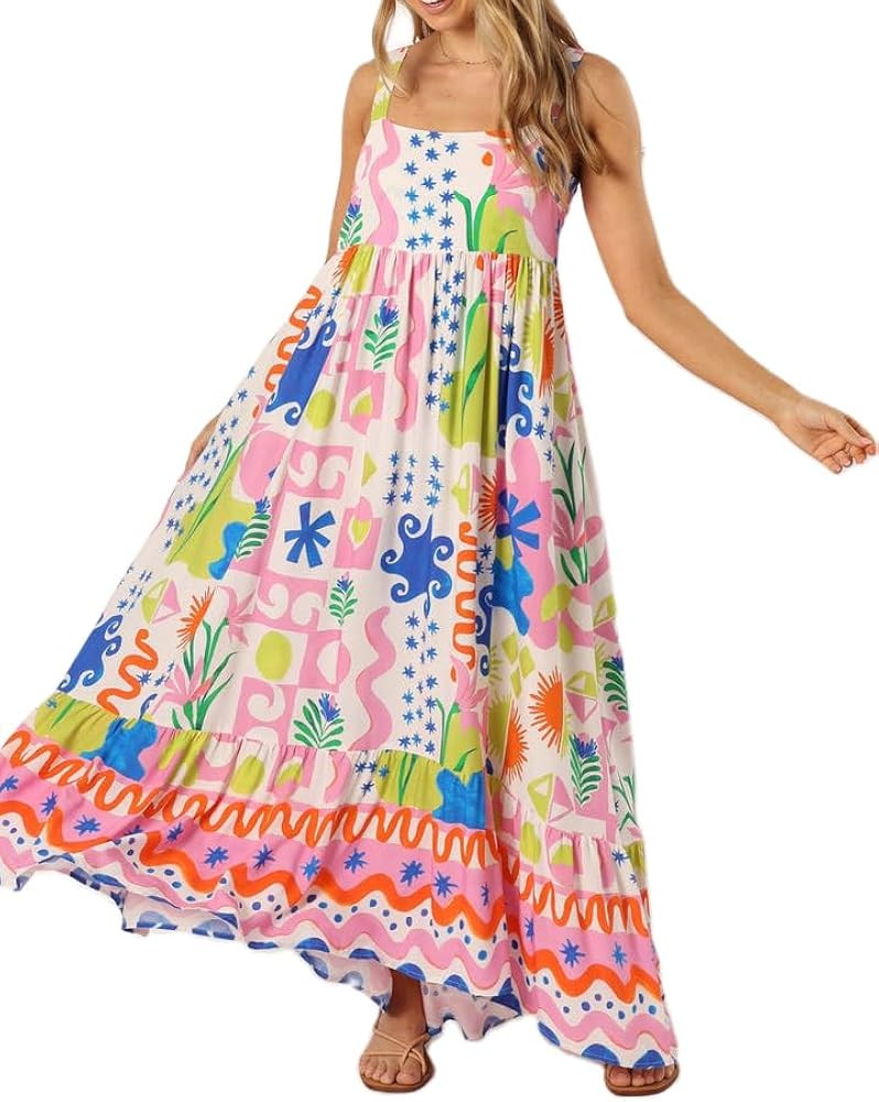 Women Y2k Graphic Midi Dress Cute A Line Graffiti Print Long Cami Dress Flowy Ruffle Sundress Vin... | Amazon (US)