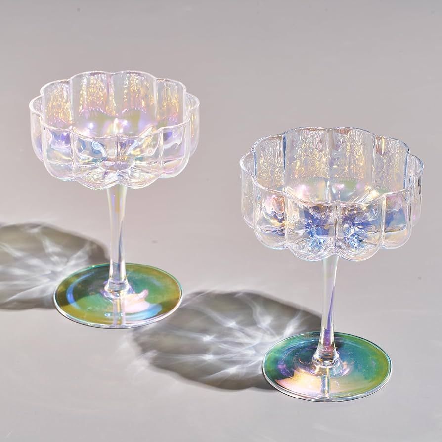 Iridescent Flower Wave Coupe Glasses, Martini, Champagne Cocktails, Vintage Art Deco | Set of 2 |... | Amazon (US)