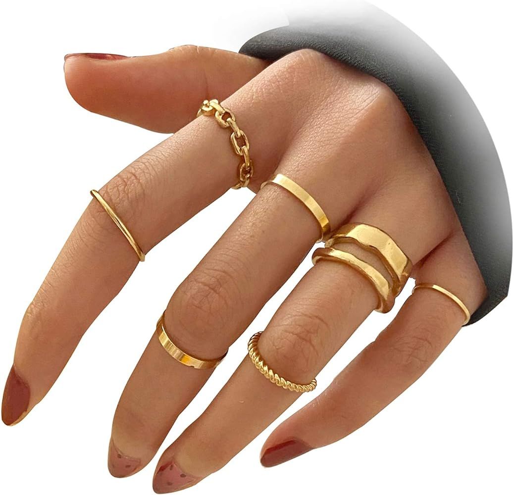 Gold Knuckle Rings Set for Women Girls Snake Chain Stacking Ring Vintage BOHO Midi Rings SIze Mixed | Amazon (US)