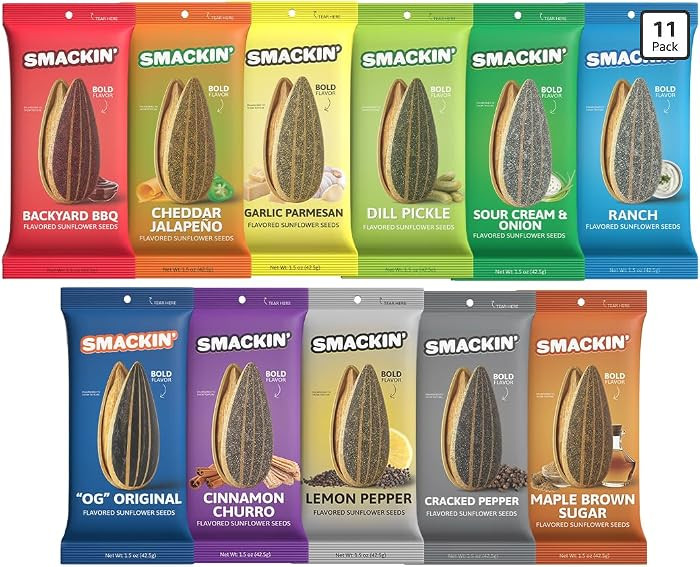 SMACKIN' Sunflower Seeds, Roasted Jumbo Small-Batch, American Made - Variety, 1.5oz bags (11 pack... | Amazon (US)