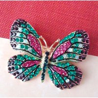 Butterfly Brooch Pin Jeweled Crystal Rhinestone Bridal Bridesmaid Insect Purple Blue Dragonfly Bug Gold Multi Colors Vintage Gift Handmade | Etsy (US)