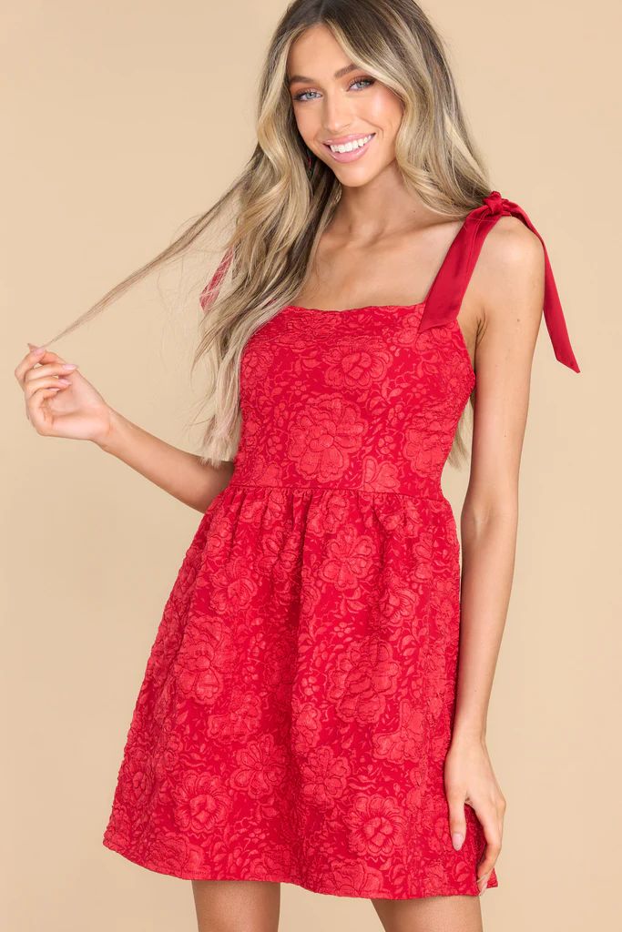 Roxanne Red Rose Brocade Mini Dress | Red Dress 