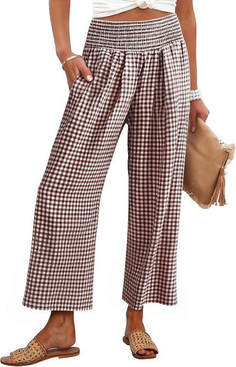 ANRABESS Womens Striped Gingham Palazzo Pants | Amazon (US)