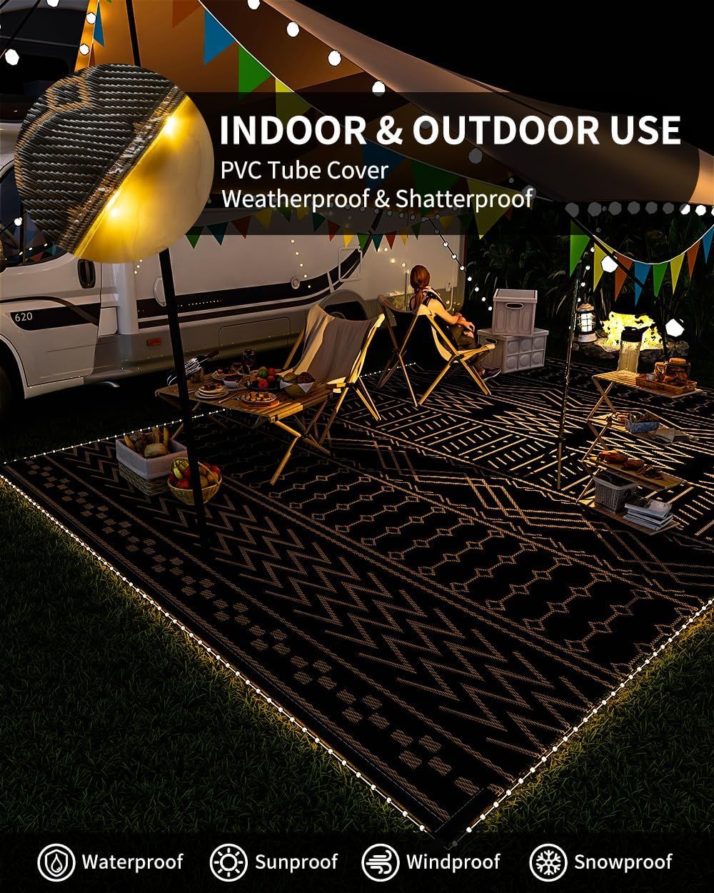 Outdoor Rug Carpet Waterproof 8x10 ft with LED Strip Lights-Patio Rug Mat Indoor Outdoor Rug for ... | Amazon (US)