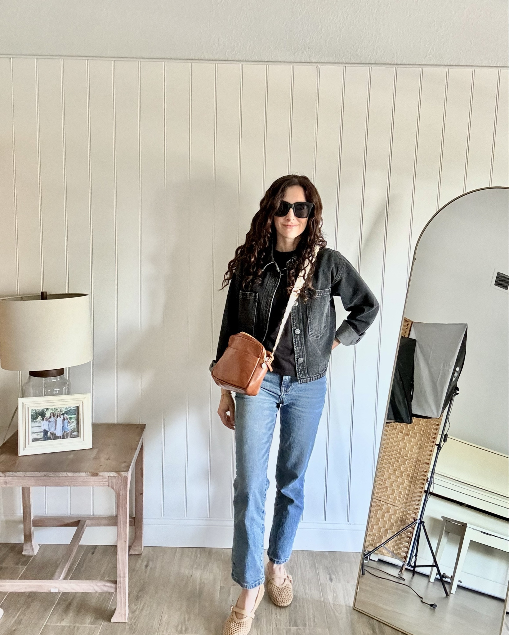 My denim on denim look. I just cannot do a blue denim on top and bottom. So this is my version.. black distressed denim jacket and blue jeans. With my new all time favorites.. mesh ballet flats! And the chic Clare V bag with a braided strap. The best part about these bags is the versatility! You can switch the straps for a whole new look! I call this an every day mom look!

#LTKstyletip #LTKover40 #LTKshoecrush