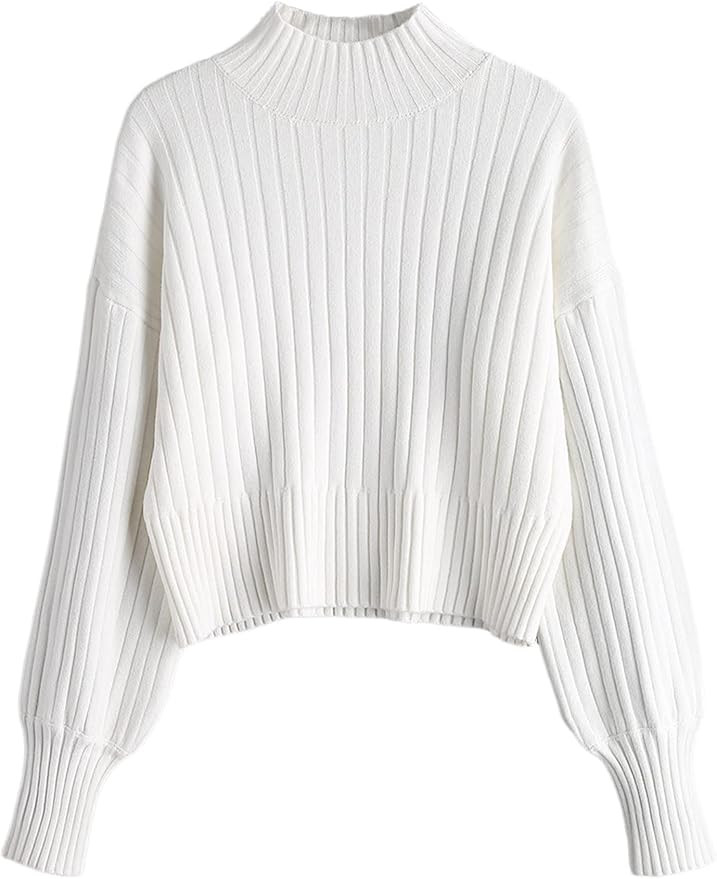 ZAFUL Women's Mock Neck Sweater Long Sleeve Ribbed Knit Basic Cropped Pullover Sweater | Amazon (US)
