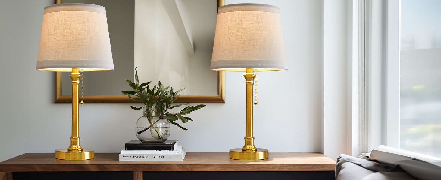 Oneach Modern Gold Brass Table Lamp Set of 2 for Bedroom Living Room 19.5'' Traditional Bedside D... | Amazon (US)
