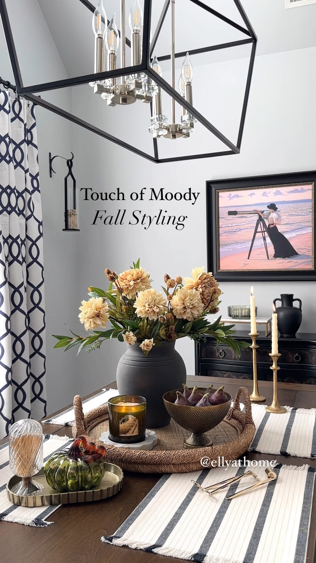 Moody, neutral fall styling vibes! Shop my new  vase, fall candle, brass candleholders, brass tray, black vase, marble stand, candle accessories, fall florals, tray, 

#LTKHome #LTKVideo #LTKStyleTip